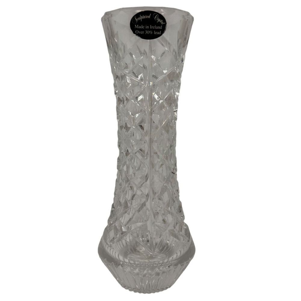 Sculptured Crystal Vase Clear‎ Cut Glass 30% Lead Ireland 9"